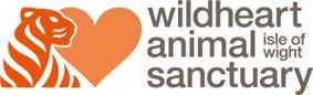 Logo for Wildheart Animal Sanctuary, Isle of Wight, featuring an orange heart with a tiger silhouette beside grey text.