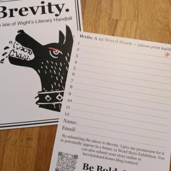 An image showing a 12 word story leaflet, with line spaces empty for you to create your own stories.