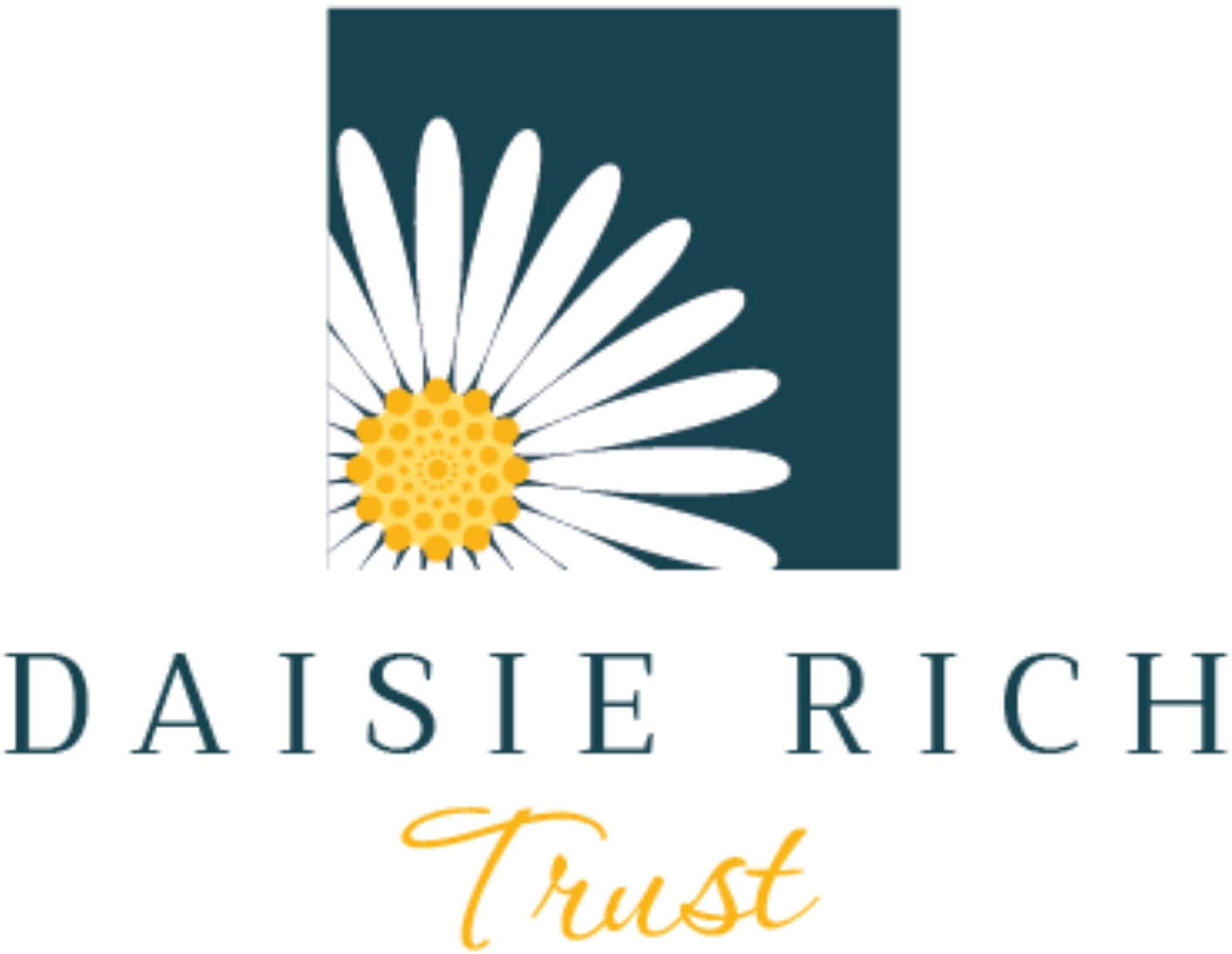 Daisie Rich Trust logo with a white daisy on a dark teal square